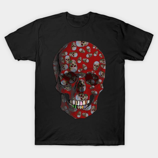 Happy Skull Random Pattern (Red) T-Shirt by Diego-t